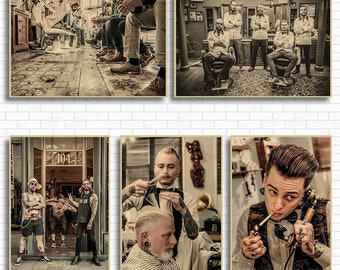 Tattoos Barber Shop Kraft Paper Poster Bar Cafe Living Room Dining Room Wall Decorative Paintings