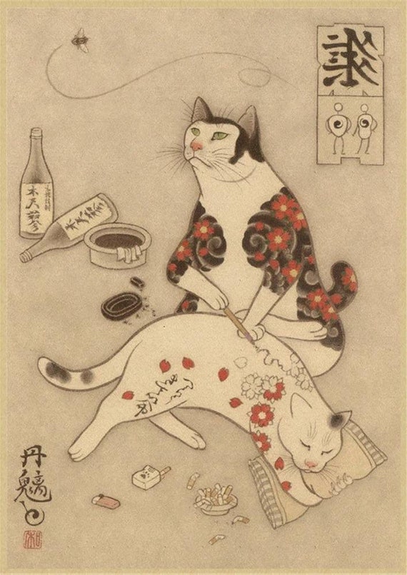 Lot De 6 Impressions Sur Toile – Chat Samouraï Japonais, 30x40 Cm, Décoration Murale Décalée Sans Cadre