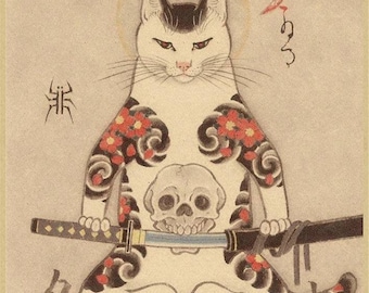 Neejaold Poster Chat Japonais, Impression D'art De Chat Noir, Art Mural Vintage, Cadeau Pour Les Amoureux Des Chats, Décoration De Salon, 40,6 X 61 Cm, Sans Cadre