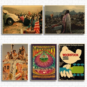 Woodstock-póster de papel Kraft Retro para Festival de Música Rock, pinturas decorativas para Bar, cafetería, sala de estar y comedor