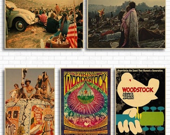 Woodstock Rock Music Festival Retro Kraft Paper Poster Bar Cafe Living Room Dining Room Wall Decorative Paintings