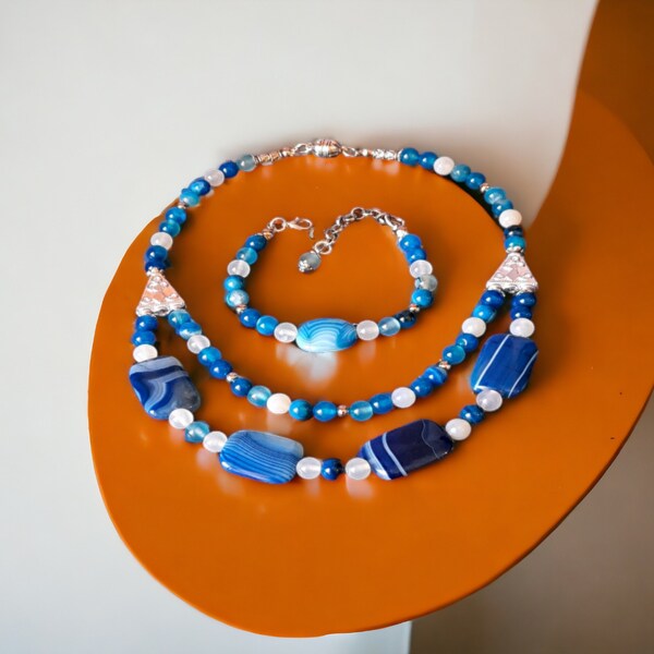 Ensemble de Bijoux en Agate Bleue - Ensemble de Pierres Naturelles