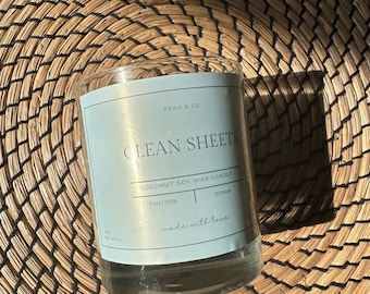 クリーンシーツ ココナッツソイワックスキャンドル | フレッシュリネンソイキャンドル | ランドリーデーの香り | ハンドメイドナチュラルソイワックスキャンドル | ミニマリストホームギフト