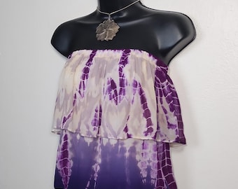 vintage y2k tie dye ruffle strapless tube top sz s boho hippie festival colorful