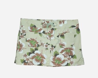 vintage y2k low rise lace up hibiscus micro mini skort sz 2 coconut girl hawaii