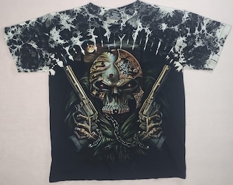 vintage y2k survivors horror skull aop graphic studded tshirt sz m steampunk