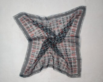 vintage 60s 70s burmel mcm sheer black white red check scarf bag hair accessory