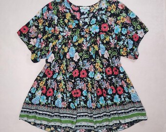 vintage Italian colorful floral babydoll mini dress one sz euro vacation resort