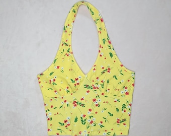 vintage nwt ambiance apparel retro pinup ditsy floral halter crop top jr sz m