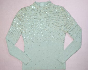 vintage 80s sequin ribbed metallic mock turtleneck sweater sz l pastel fairy