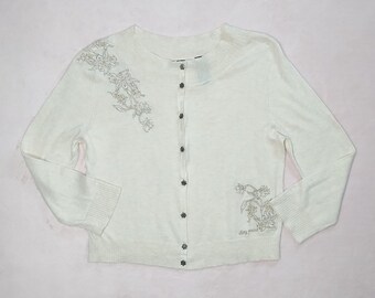 vintage y2k dkny lightweight beaded floral embroidered cardigan sweater jrs xl