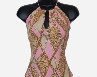 vintage 80s chain cheetah print keyhole top sz m mob wife clubwear 1980s disco