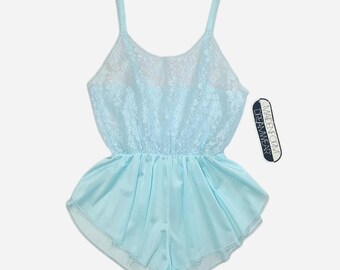 vintage 80s new w defect maidenform pastel lace lingerie playsuit romper sz s