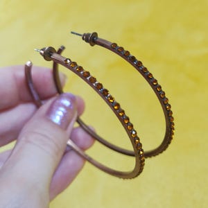 vintage y2k copper tone topaz rhinestone hoop earrings 2.25" fairycore 2000s