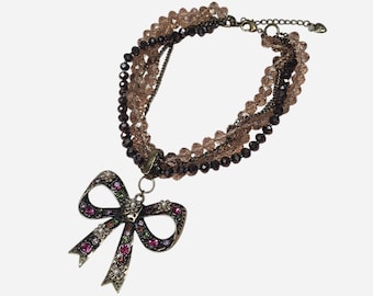 vintage y2k betsey johnson bow multistrand maximalist pendant necklace coquette