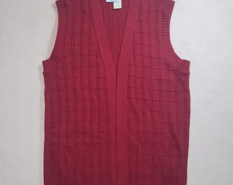 vintage 70s sears red check knit sweater vest *fits like m* grandpa fall teacher