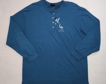 vintage 90s disney mickey mouse donald duck embroidered henley sz l 1990s