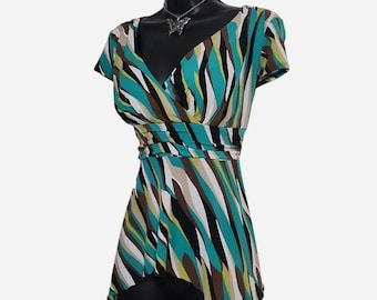 vintage y2k babydoll abstract digital print tie back top sz l fairycore 2000s