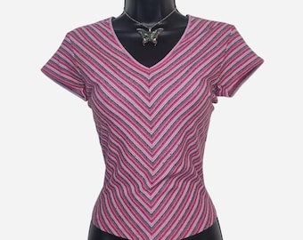 vintage y2k the limited striped rhinestone baby tee sz m 2000s mallcore girly