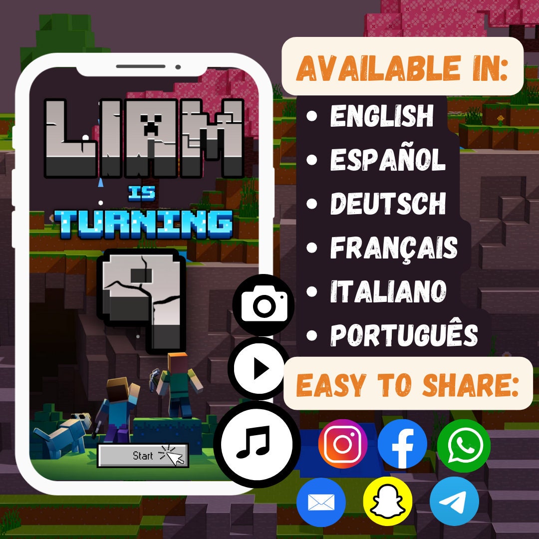 Birthday Invitation MINE CRAFT Digital Invitation Minecrafter Video Invitation Mine craf Mine craft Invitation invitation