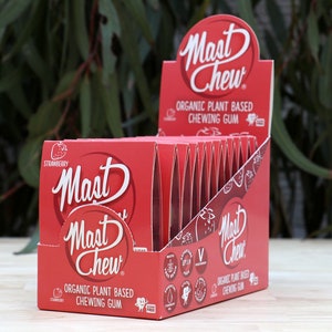 Mastix Harz Erdbeere Kaugummi Mast Kauen Sleeves POS (12 x 8 Stück)