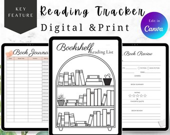 Digital Bookshelf Reading Tracker, Printable Reading Log and Bookmark Reading Tracker, Reading Journal Printable, Tracker Instant Download