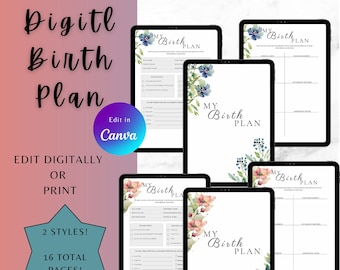 Birthing Plan Template, Birth Plan Printable, Visual Birth Plan, Birth Plan Worksheet, Editable Birthing Plan, Labor and Delivery Preference