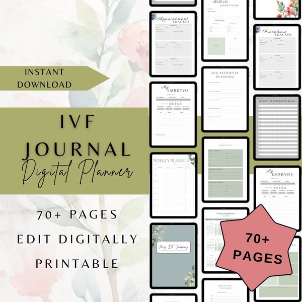 Digital IVF Planner Journal Template, Printable IVF Calendar, Conceiving Journey Journal, IVf Lists, Template Checklist PDf, IVf Journal