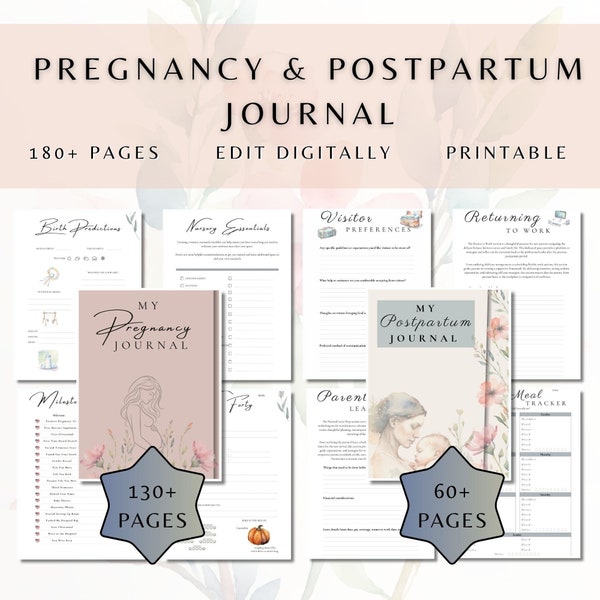 Pianificatore di gravidanza stampabile, diario postpartum, diario di gravidanza per la prima volta mamma stampabile, regalo di pianificazione della gravidanza, lista di controllo della gravidanza
