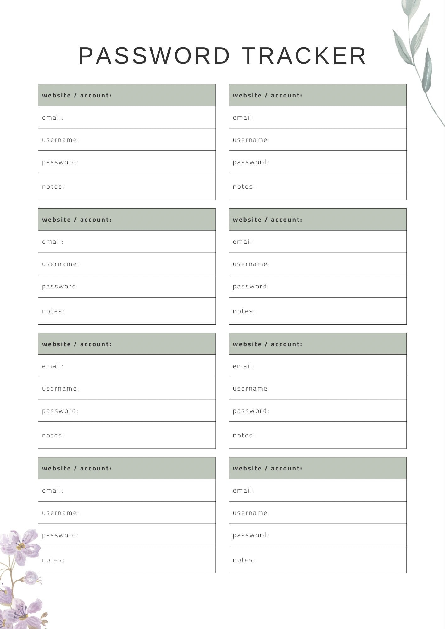 Password Tracker Insert, Password Tracker Printable Worksheet, Happy ...