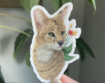 Serval Cat Flower Sticker: Waterproof Vinyl
