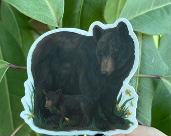 Black Bear & Cub Sticker: Waterproof Vinyl