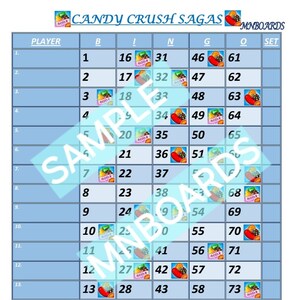 Tablero de 75 bolas de Candy Crush (Descarga PDF)