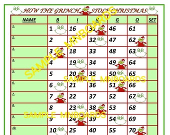 Grinch Bingo Board: 75 Ball, 15 Line (PDF File)