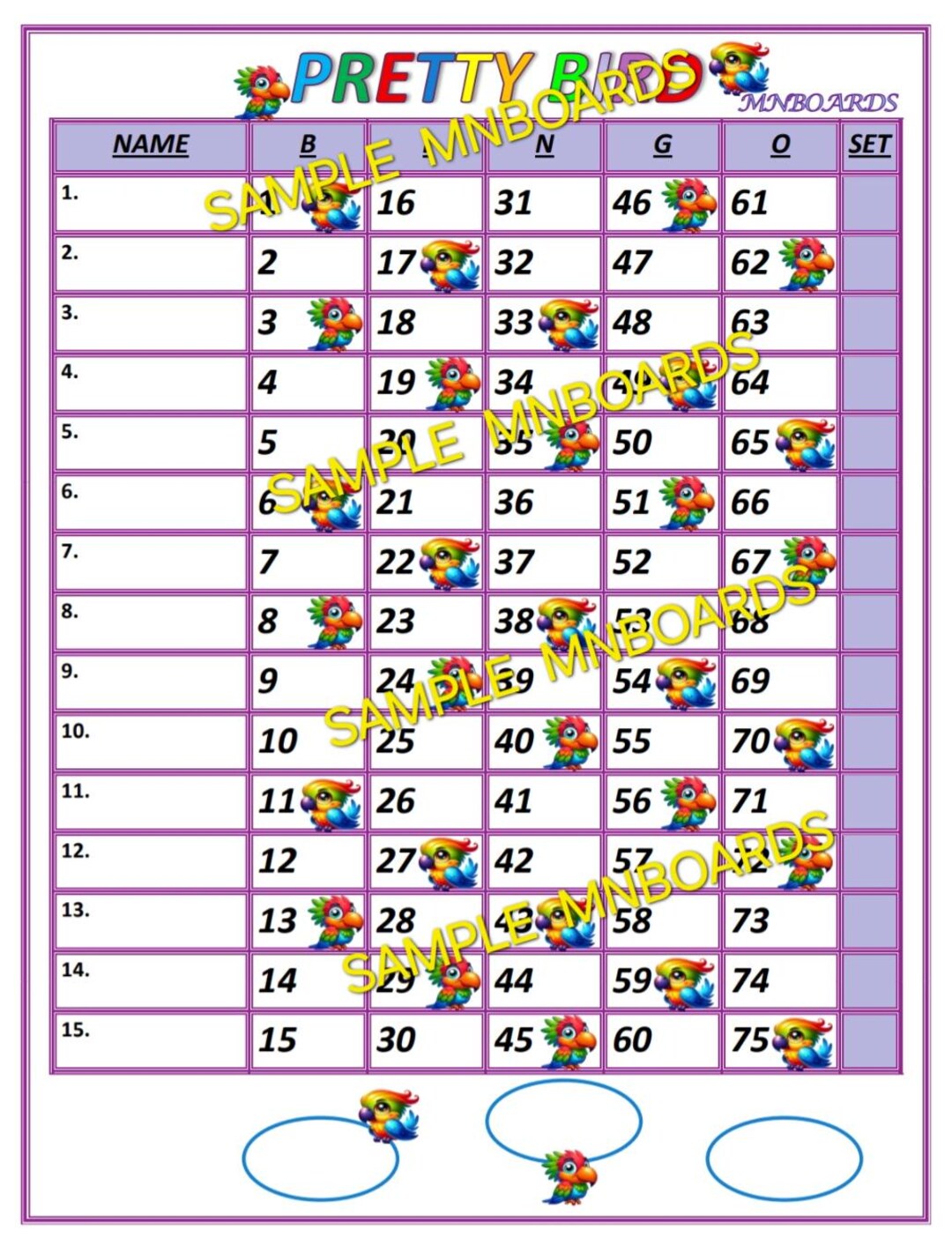 Colorful Pretty Birds Bingo Board - PDF Download - Etsy