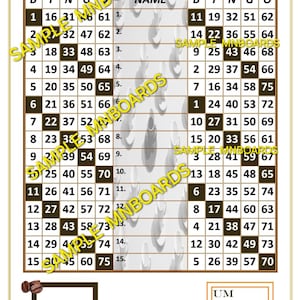 Puede incluir: Una tarjeta de bingo con temática de café. La tarjeta tiene un espacio libre en el centro y 24 espacios más con números del 1 al 75. La tarjeta está impresa en papel blanco con texto marrón y un diseño de granos de café marrón.