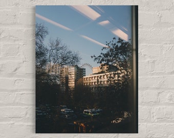 Stampa fotografica d'arte. Londra. La prima corsa del London Eye tra alberi ed edifici. Decorazione da parete perfetta per la tua casa. Solo stampa.
