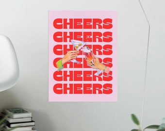 Cheers Digital Print | Bar Cart Decor | Digital Print | Bar Cart Art | Red and Pink Art | Cocktail Art | Home Decor | Wall Art Digital Print