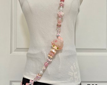 Handmade crossbody phone strap Hand painted beads with figure toy adjustable style for phone,bag,keychain