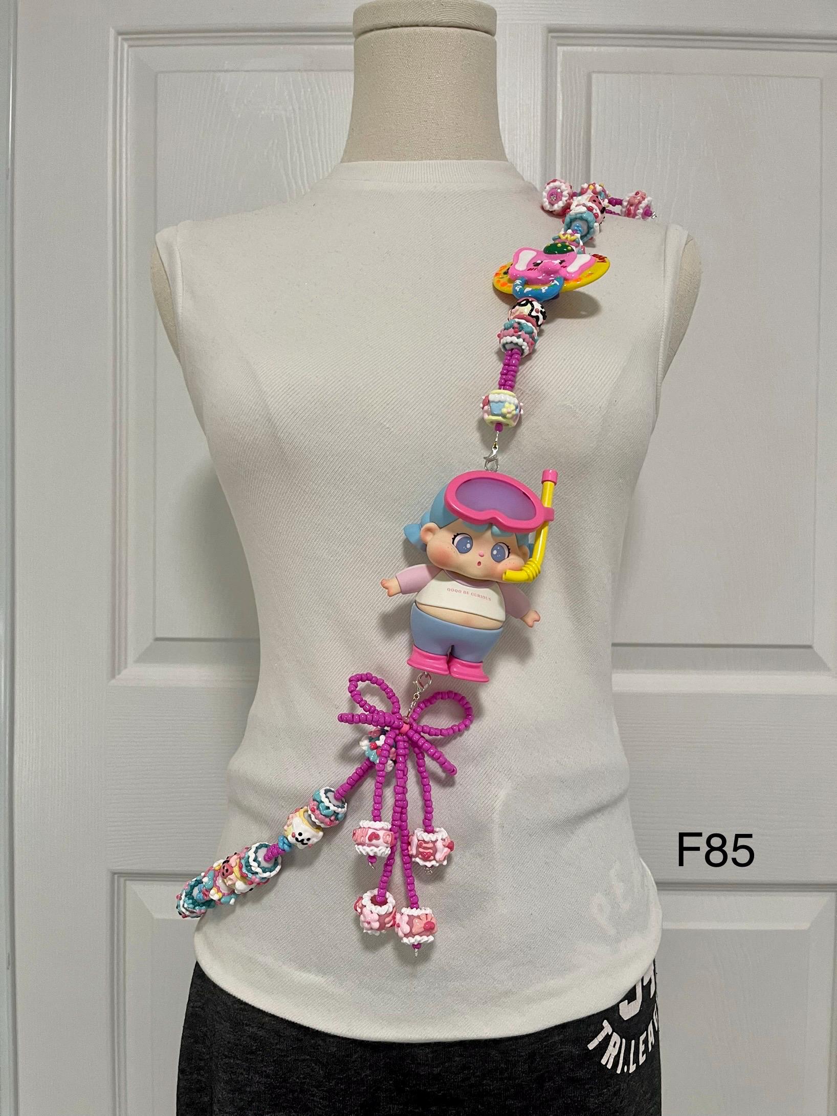Handmade crossbody phone strap Hand painted beads with figure toy adjustable style for phone,bag,keychain,Necklace