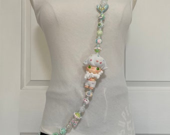 Bandoulière en bandoulière pour téléphone faite main Perles peintes à la main avec figurine jouet style réglable pour téléphone, sac, porte-clés