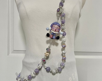 Handmade crossbody phone strap Hand painted beads with figure toy adjustable style for phone,bag,keychain