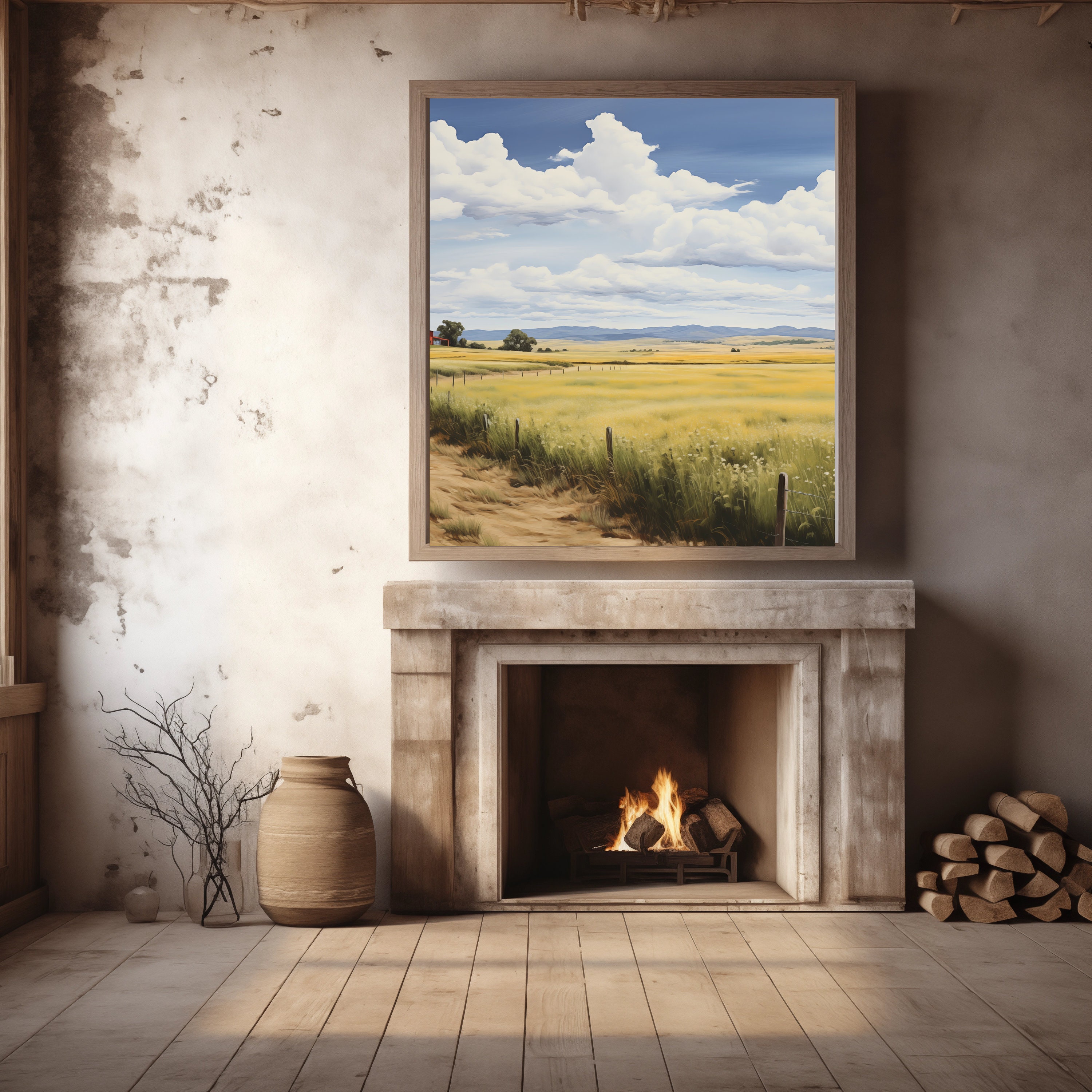 Red Barn in Summer Print, Barn Landscape Print, Modern Country Home