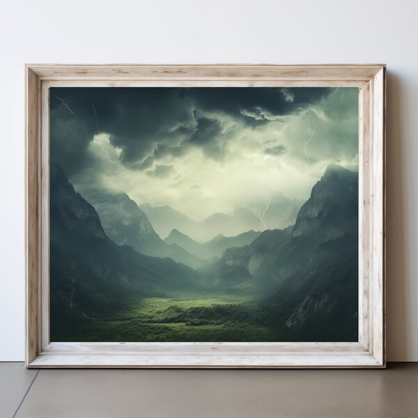 Mountain Wall Art 2, Nature Wall Art, Mountain Poster, Lakeside Oil Painting Style - Printable File | Digital Art Download
