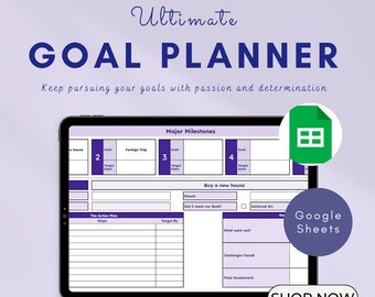 Tor-Planer Google Sheets Tabelle, digitaler Ziel-Tracker zur Ziele-Einstellung/Planung