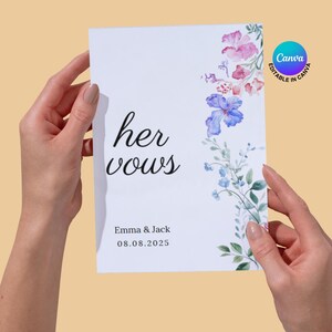 Libro de votos nupciales con flores: plantilla editable de Canva para recuerdos y planificación de bodas personalizables