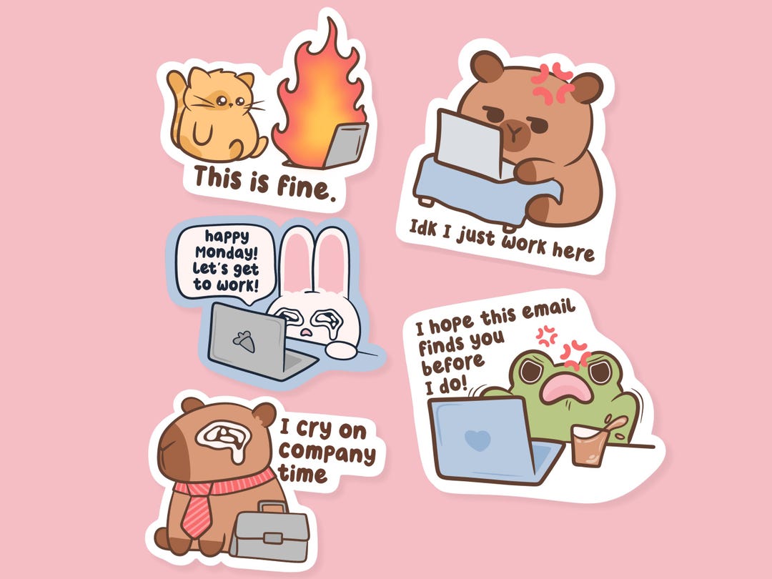 Corporate Job Sticker Bundle, Funny Animal Meme Sticker Pack, Cute ...