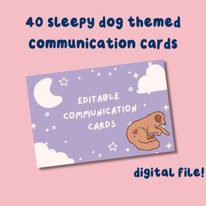 Afdrukbare communicatiekaarten slaperige hond, non-verbale communicatie, neurodivergente hulpmiddelen, autisme, ADHD, semi-verbaal, communicatiehulpmiddel volwassene