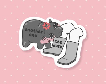 Bites The Dust Hippo Sticker, Funny Pygmy Hippo Meme Sticker, Cute Waterproof Sticker, Weird Gifts Under 5, Sarcastic Humor, Silly Animals