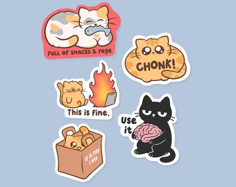 Snarky Cat Lover Sticker Bundle, Funny Animal Meme Sticker Pack, Cute Waterproof Sticker, Kitty Lover Gifts Under 10, Sarcastic Humor,